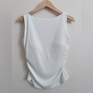 OGL White Ribbed Sleeveless Tank Top w Built-In Support Ruched Sides